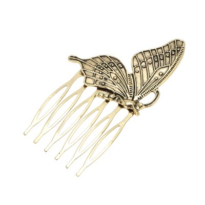 Unique Bargains Women's Portable Butterflies Side Comb Vintage Gold Tone 1 Pc