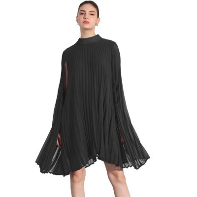 Allegra K Women's Loose Flowy Cloak Sleeve Cape Pleated Chiffon Dress