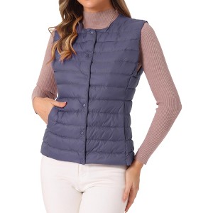 INSPIRE CHIC Women's Sleeveless Lightweight Button Up Quilted Round Neck Winter Puffer Vest - 1 of 4