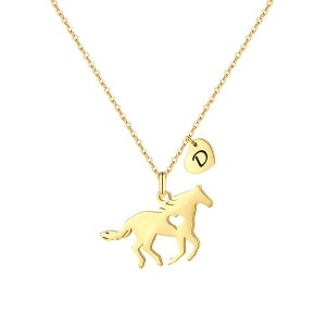 Turandoss 18K Gold Horse Necklace for Girls Women - Dainty Heart Initial Pendant Necklace, Horse Gifts for Women, Birthday Gifts for Girls, 16+2.5In A - 1 of 4