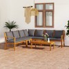 vidaXL Modern 6 Piece Patio Lounge Set, Solid Acacia Wood, Dark Gray Cushions - Easy Assembly - Includes Table, Corner Sofa, Benches and Cushions - 2 of 4