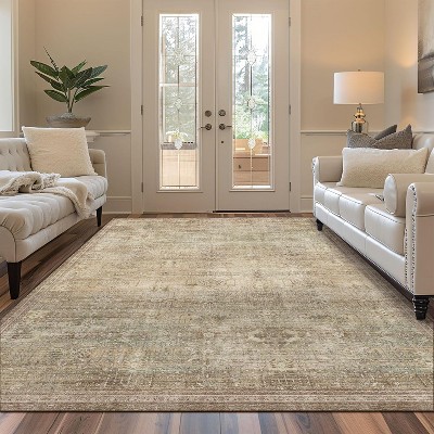 ABYNOW Washable Runner Rug – Soft Low-Pile Non-Slip Carpet for Living Room, Bedroom, and Office,2X5FT,Taupe