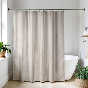 Evideco French Home Goods Extra Long Shower Curtain Taupe Linen Look 71 x 79 inches - 1 of 4