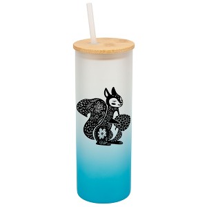 Elanze Designs Charming Floral Squirrel Sky Blue Frosted Gradient Glass Tumbler with Bamboo Lid & Straw 25 ounce Reusable Iced Coffee or Water Cup, - 1 of 4