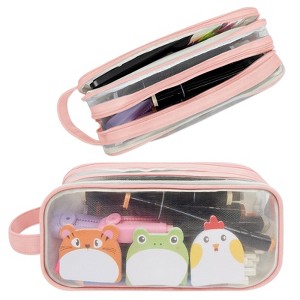 Wrapables 2 Compartment Large Grid Transparent Mesh Pencil Case, Pencil Pouch for Stationery Tools, Makeup, and Travel - 1 of 4