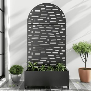 MAYEERTY Planter Box with Trellis Iron Black Arch Gerald Wide Edge Street Style 72x47x16in 3-Piece Set - 1 of 4