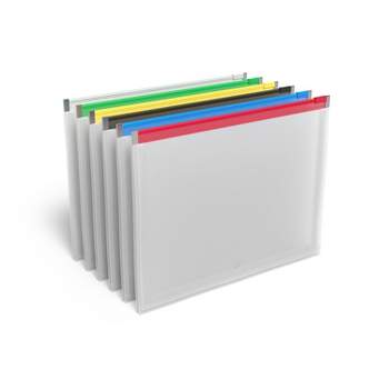 MyOfficeInnovations Poly Zip Envelopes Letter Size Clear with Assorted Zippers 5/PK 344890