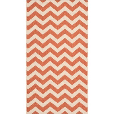 Terracotta and Beige Chevron Indoor/Outdoor Rug