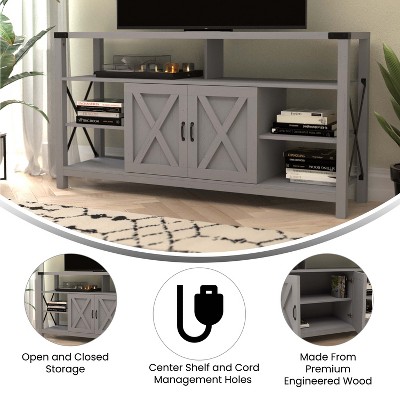 Coastal Gray 60" Rustic Media Console with Cabinet and Shelves