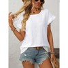 Women's Round Neck Sweet Short Sleeve T-Shirt with Hollow-Out Detail & Ruffled Sleeves, Cute Casual Blouse for Summer - 4 of 4