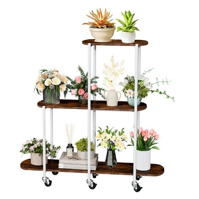 Artloge 3 Tier Plant Stand Tall Rolling Rack Vintage Indoor Plant Flower Holder with Lockable Casters for Patio Porch Garden Balcony Living Room