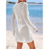 Womens Crochet Cover Ups Knit Hollow Out Long Sleeve Dress Swimsuit Bathing Suit Coverup for Beach Pool - 3 of 3