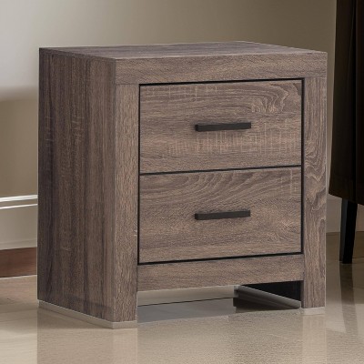 Brown 2 Drawer Nightstand with Metal Bar Pulls
