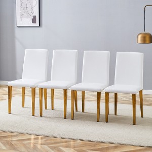 4 White PU dining chairs, Golden Metal Legs, Simple & versatile, comfortable and accompanied, Exquisite and versatile dining chairs unlock experience - 1 of 4