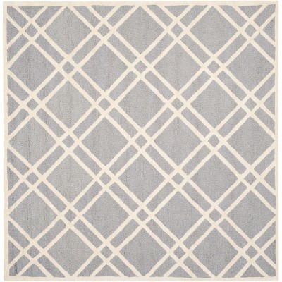 Silver and Ivory Hand-Tufted Wool Geometric 6' x 6' Rug
