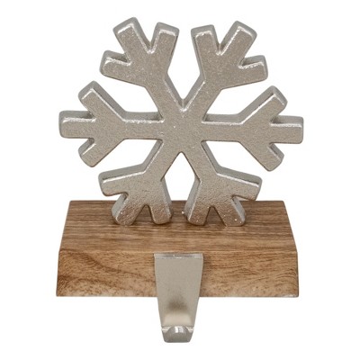 Northlight 6.25" Silver Snowflake with Wood Finish Base Christmas Stocking Holder