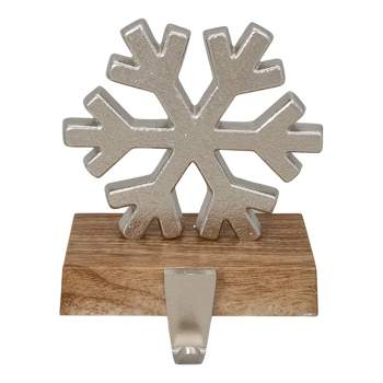 Northlight 6" Silver Snowflake on Wood Look Base Christmas Stocking Holder