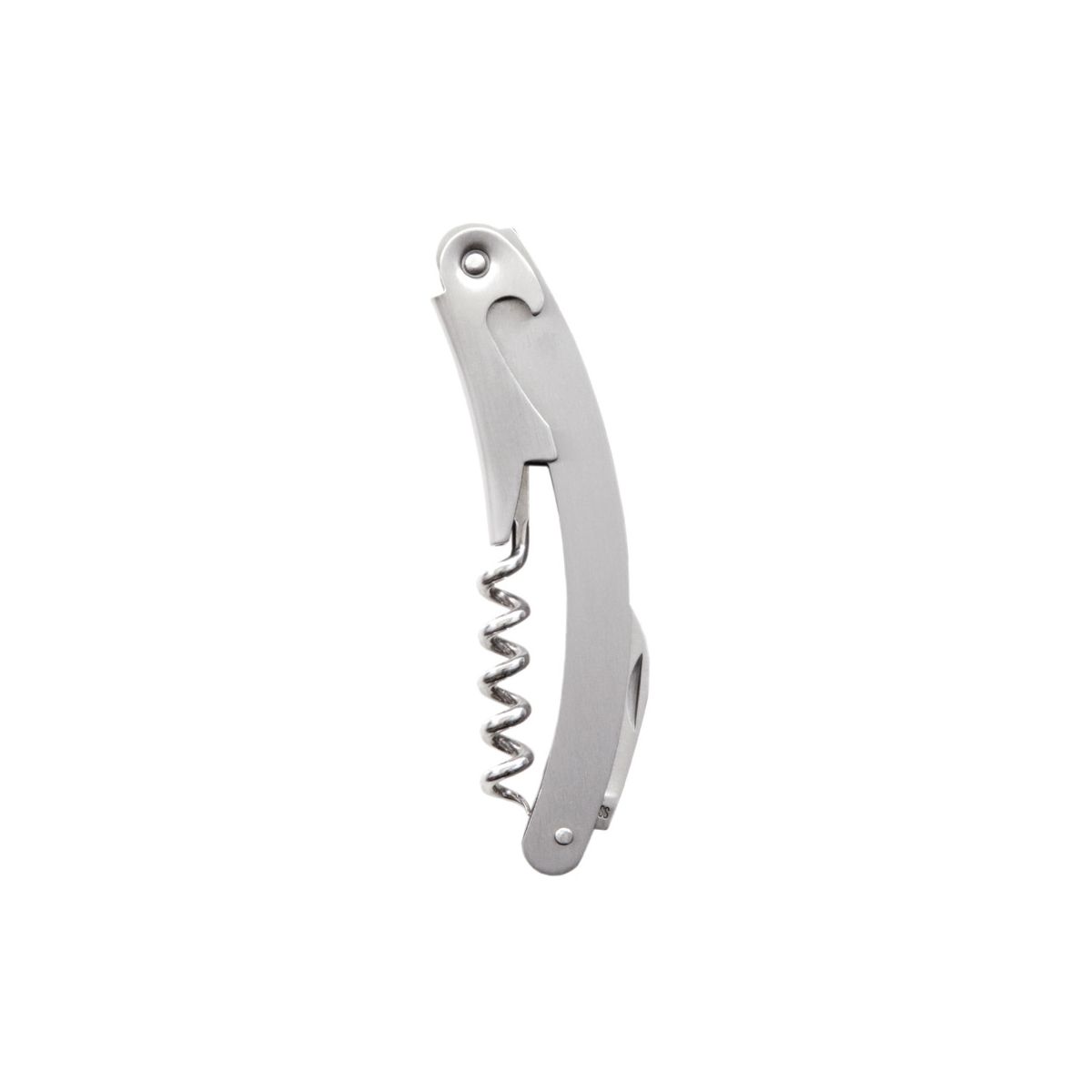 True Corkscrew Wine Opener with Foil Cutter, Stainless Steel & Wood, Travel, Picnic, Beach, Camping, Home Bar Gifts, Ergonomic Curved Handle, Silver