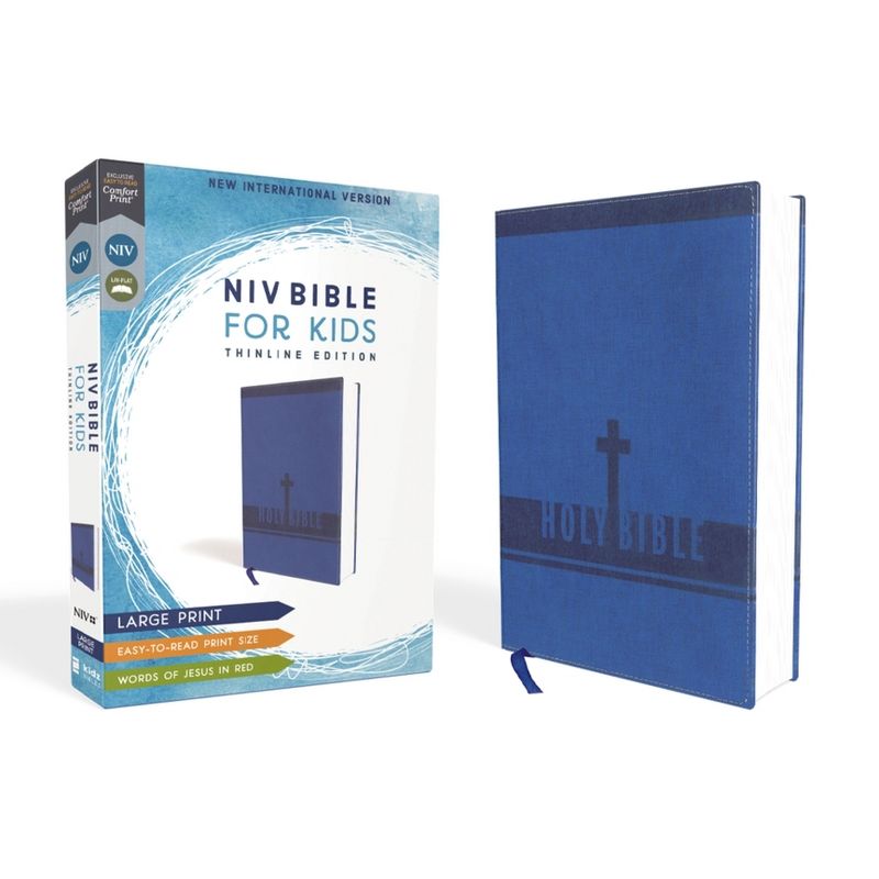 Niv, Bible for Kids, Large Print, Leathersoft, Blue, Red Letter, Comfort Print - by  Zondervan (Leather Bound), 1 of 2