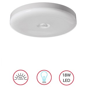 Quickway Imports White Round 12 Inch Motion Sensor LED Ceiling Light Flush Mount Fixture 6500K Daylight, 1800lm 18W - 1 of 4