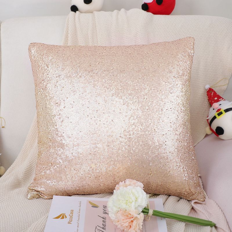 PiccoCasa Sequin Throw Pillow Cover Glitzy Shiny Sparkling Satin Solid Square Pillowcase Cover 1 Pc, 2 of 9