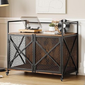 31"/41" Large Dog Crate Furniture, Indoor Wooden Dog Kennel with Wheels & Built-in Cushion, Stylish Dog House for Medium Large Dogs - 1 of 4