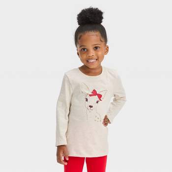 Toddler Deer Long Sleeve T-Shirt - Cat & Jack™ Heather Beige