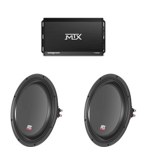 MTX TERMINATOR 1000-Watt RMS 1Ω Mono Block Class D Amplifier and Two MTX Audio 3512-04S 35-Series 12" 300W RMS 4-Ohm Shallow Mount Subwoofer - 1 of 4