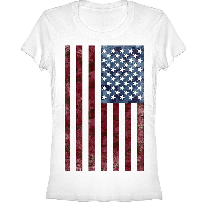 Juniors Womens Lost Gods Camo American Flag T-Shirt, 1 of 4