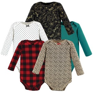 Hudson Baby Infant Girl Cotton Long-Sleeve Bodysuits, Buffalo Plaid Leopard - 1 of 4