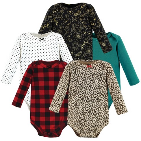 Hudson Baby Infant Girl Cotton Long-Sleeve Bodysuits, Buffalo Plaid Leopard - image 1 of 4