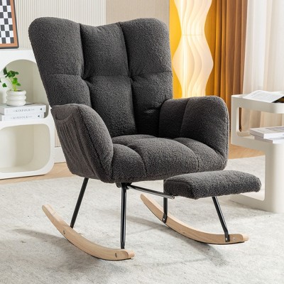 NicBex Rocking Chair with Adjustable Footrest Accent Chair Teddy Fabric Reading Chair Comfy Chair Lounge Chair for Bedroom, Living Room