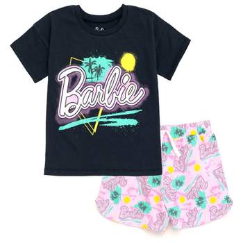 Barbie Girls T-Shirt and French Terry Shorts Outfit Set Toddler to Big Kid