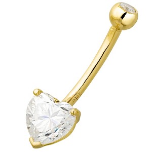 Jewelry Avalanche Women's 14K Gold Moissanite Heart Belly Button Ring 14G - 1 of 4
