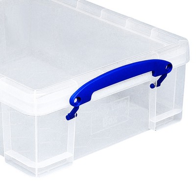 Clear 8.1 Liter Stackable Plastic Storage Bins with Blue Handles