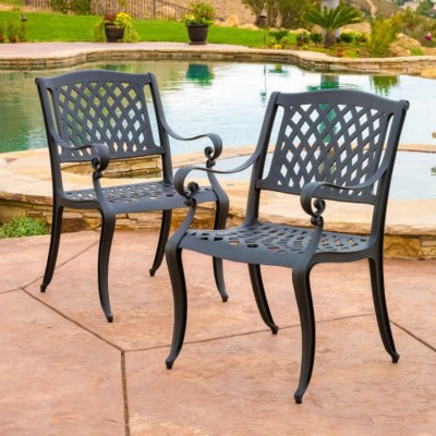 Set of 2 Outdoor Patio Accent Chairs with Sturdy Aluminum Frame, All Weather Patio Armchairs for Balcony or Backyard – The Pop Home