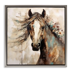 Stupell Industries Brown Horse with Florals, 18" x 18" - 1 of 4
