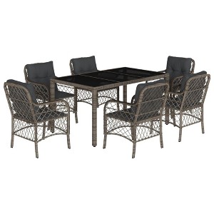 vidaXL Garden Dining Set Grey PE rattan 7 Piece Set - 1 of 4