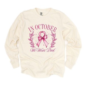 Simply Sage Market Women's Coquette In October We Wear Pink Long Sleeve Garment Dyed Tee - 1 of 4