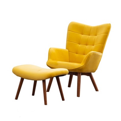 NicBex Silky Velvet Accent Chair,Upholstered Living Room Chairs with High Button-Tufted Backrest and Ottoman,Accent Chairs for Living Room
