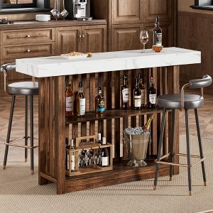 GustoWave 63" Bar Table with 2 Storage Shelves, Counter Height Pub Table for Kitchen, Dining Room, Bistro or Living Area - 1 of 4