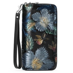 BEAFUP Women's Wallet,Creative Floral PrintLarge Capacity Double Zip Leather Wallet,RFID Blocking and Wristlet,(Random Print) - 1 of 4