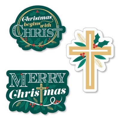 Big Dot of Happiness Religious Christmas - DIY Shaped Merry Christmas Cross Cut-Outs - 24 Count