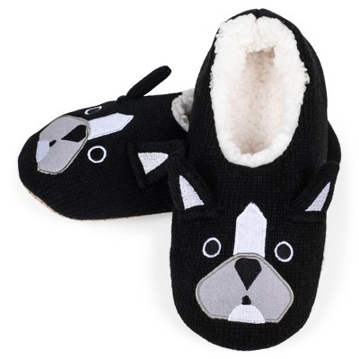 Elanze Designs Bulldog Black Women's Animal Cozy Plush Lined Non Slip Fuzzy Slipper - Small