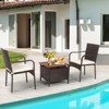 Tangkula 3 PCS Patio Furniture Set PE Wicker Bistro Set w/Acacia Wood Coffee Table & Umbrella Hole for Backyard Garden Poolside - 2 of 4
