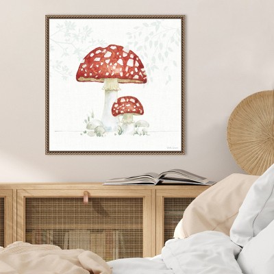 Beth Grove Red Mushroom Botanical Canvas Print with Bronze Frame
