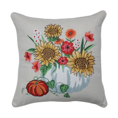 18"x18" Indoor Thanksgiving Bouquet Square Throw Pillow - Pillow Perfect: Autumn Floral Design, Shabby Chic Decor Style