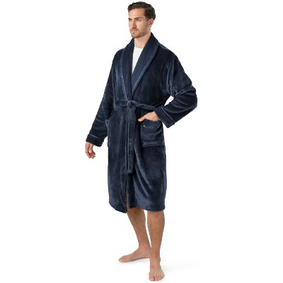 PAVILIA Mens Robe, Soft Bathrobe for Men, Fleece Warm Long Plush Microfiber Shawl Collar Pocket, Bath Shower Spa