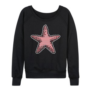Women's - Instant Message - Nautical Striped Starfish Lightweight French Terry Wide Neck Long Sleeve Graphic Shirt - 1 of 4