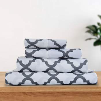 4 Piece Geometric Patterns Deep Pocket Sheet Set Printed Bed Sheets with Pillowcase Premium Soft Microfiber Sheets